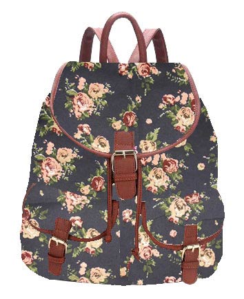 flower-print-on-black-canvas-college-backpack
