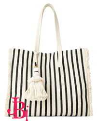 Striped Women Canvas Bags with tassel