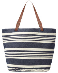 Striped Canvas Beach Bags with leather handle