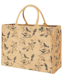 Birds Print Jute Shopping Bag